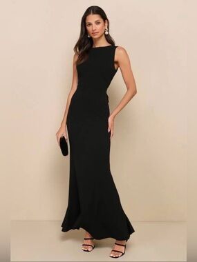 Lulu's Sleek Black Backless Evening Gown